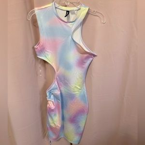 DIVIDED TIGHT MINI DRESS WITH CUT OUTS COLOR: Rainbow
